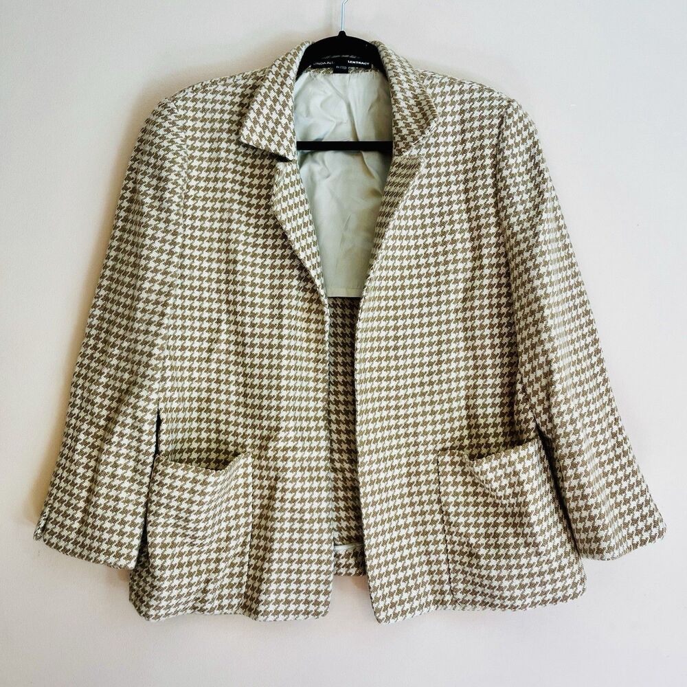 LINDA ALLARD ELLEN TRACY Houndstooth Blazer Women's Size 12 sport coat Jacket